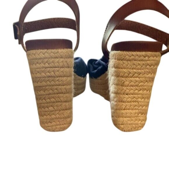 New Size 6 1/2 MIA Navy Blue and Brown Rope Knotted Wedge Sandals - Picture 2 of 11